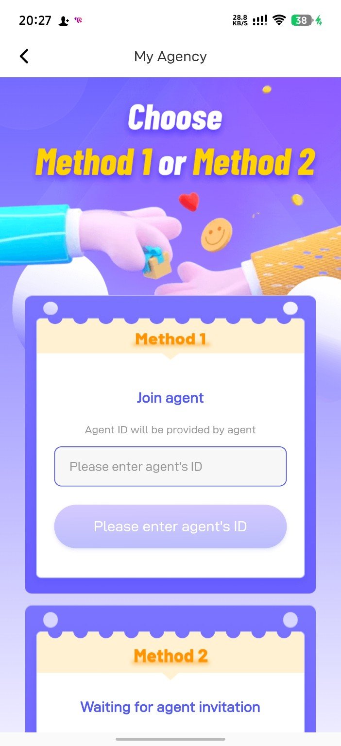 My Agency page with Method 1 and Method 2