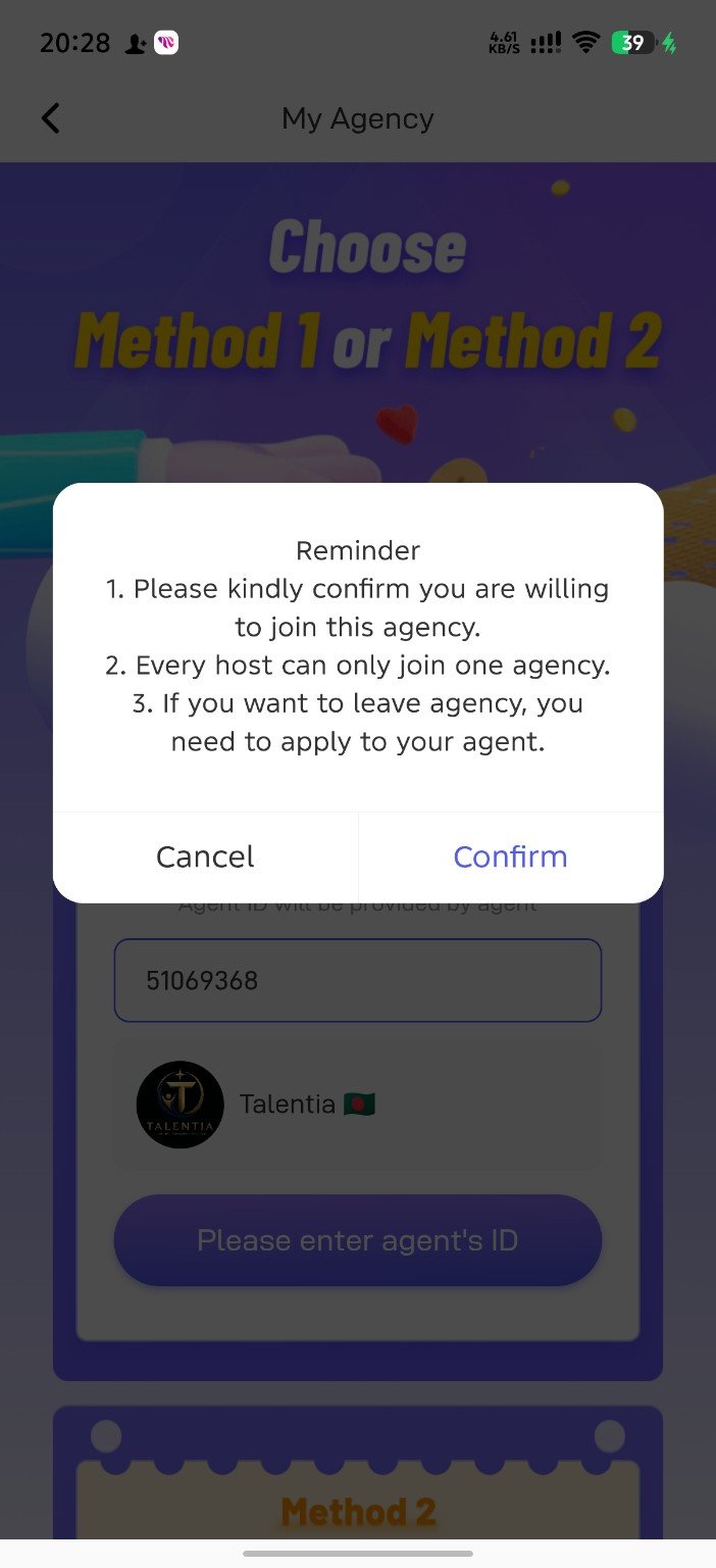 Confirm joining Talentia agency